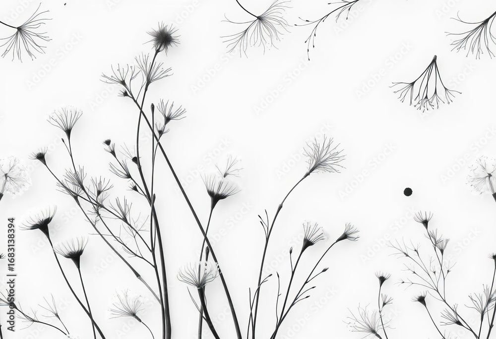 Monochrome fennel & dill vector pattern; elegant, natural texture for wrapping paper, stylish, natural Monochrome fennel & dill vector pattern; elegant, natural texture for wrapping paper, stylish, natural
