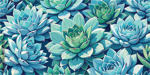Close up of a cluster of vibrant blue green succulents with intricate petal patterns