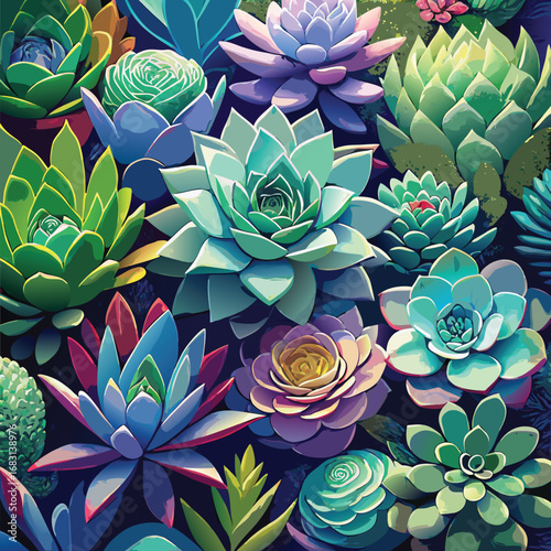 Vibrant assortment of colorful succulent plants in a garden