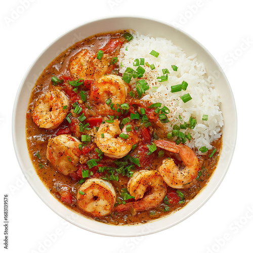 spicy cajun shrimp etouffee on transparent background