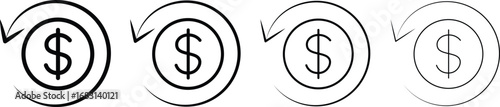 refund money icon thin flat outline style. Money transfer icon with circular arrows vector icons,  Chargeback vector flat icons  illustration,
