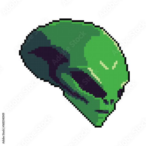 a green pixelart alien head UFO artwork 