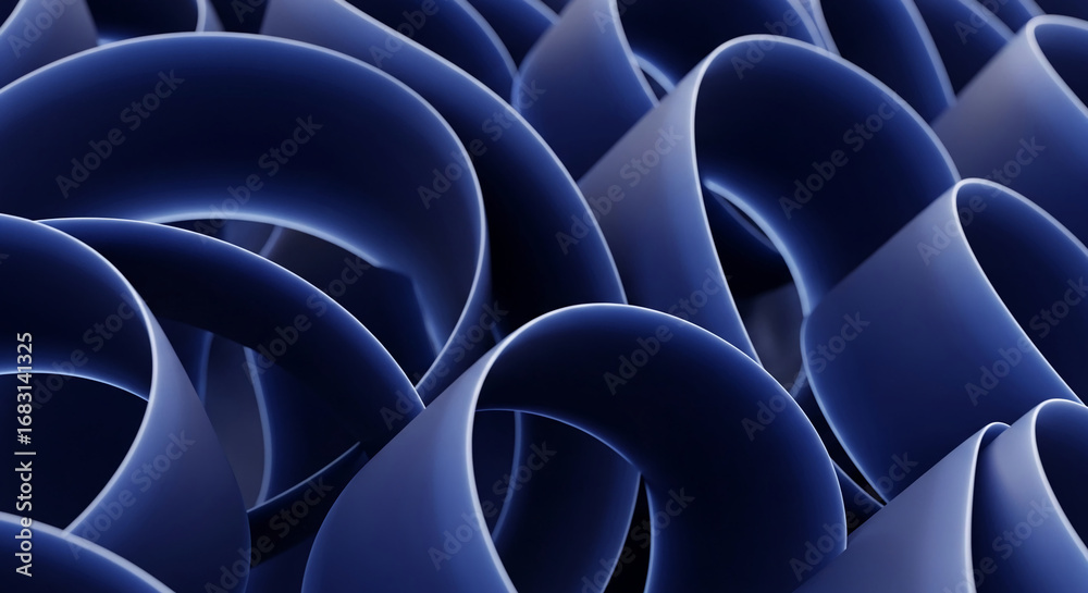 Obraz premium Abstract image of dark-blue curved forms creating a dynamic, flowing composition, showcasing a sleek and modern aesthetic suitable for design or technology concepts