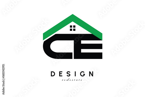 CE Letter Logo – Green Roof House Monogram for Real Estate & Home Branding