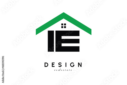 IE Letter Logo – Green Roof House Monogram for Real Estate & Home Branding