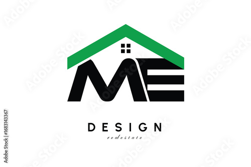 ME Letter Logo – Green Roof House Monogram for Real Estate & Home Branding