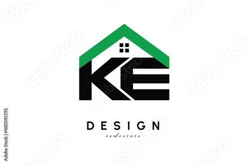 KE Letter Logo – Green Roof House Monogram for Real Estate & Home Branding
