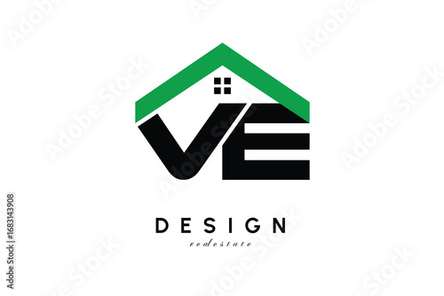 VE Letter Logo – Green Roof House Monogram for Real Estate & Home Branding
