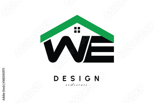WE Letter Logo – Green Roof House Monogram for Real Estate & Home Branding