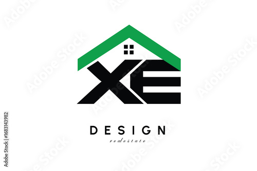 XE Letter Logo – Green Roof House Monogram for Real Estate & Home Branding