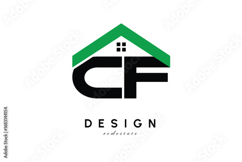CF Letter Logo – Green Roof House Monogram for Real Estate & Home Branding