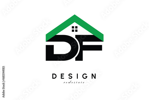 DF Letter Logo – Green Roof House Monogram for Real Estate & Home Branding