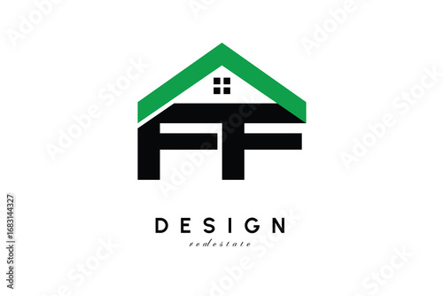 FF Letter Logo – Green Roof House Monogram for Real Estate & Home Branding