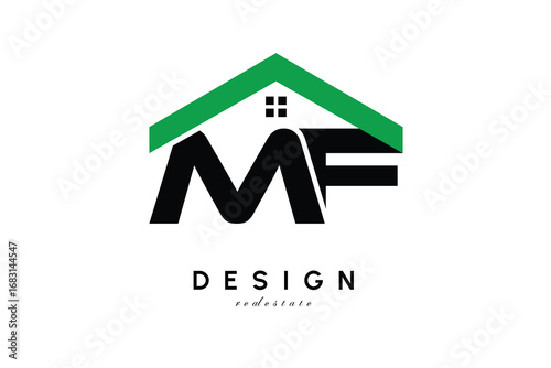MF Letter Logo – Green Roof House Monogram for Real Estate & Home Branding