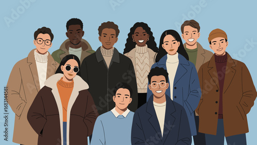 Diverse Group of Young Adults in Winter Attire
