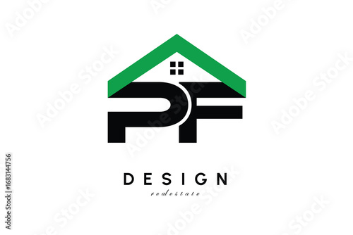 PF Letter Logo – Green Roof House Monogram for Real Estate & Home Branding