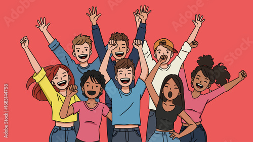 Diverse Group of Happy Teenagers Celebrating Success Together