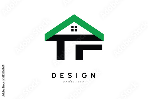 TF Letter Logo – Green Roof House Monogram for Real Estate & Home Branding