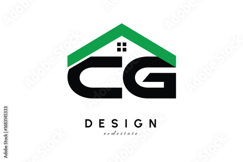 CG Letter Logo – Green Roof House Monogram for Real Estate & Home Branding