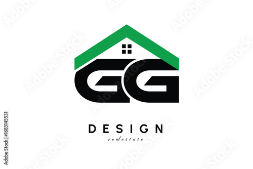 GG Letter Logo – Green Roof House Monogram for Real Estate & Home Branding