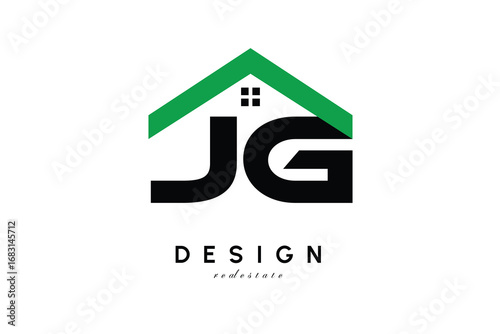 JG Letter Logo – Green Roof House Monogram for Real Estate & Home Branding