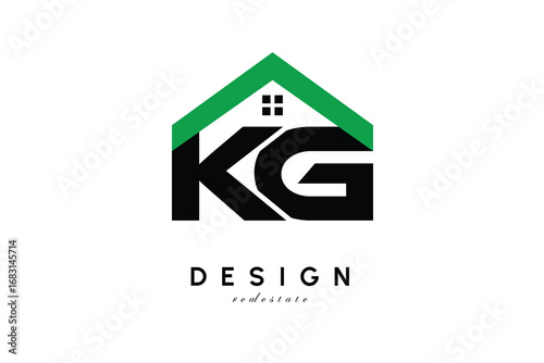 KG Letter Logo – Green Roof House Monogram for Real Estate & Home Branding
