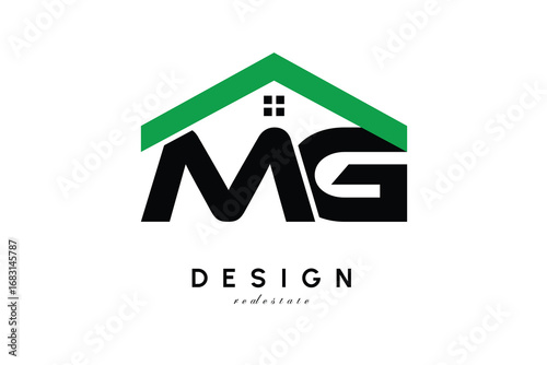 MG Letter Logo – Green Roof House Monogram for Real Estate & Home Branding
