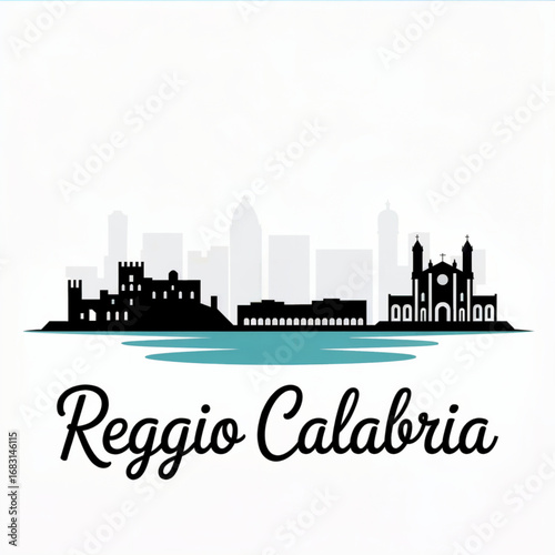 Reggio Calabria Italy Skyline Silhouette — Coastal City of Southern Italy Vector Illustration