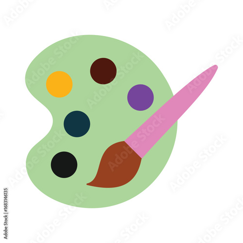 Artist's paint palette and brush vector icon for creativity and art.Simple flat design illustration of art supplies for painting.