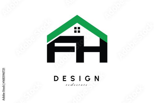 FH Letter Logo – Green Roof House Monogram for Real Estate & Home Branding
