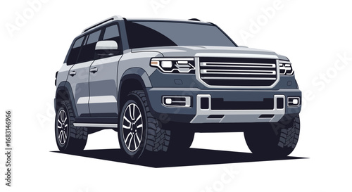 Detailed Illustration of a Modern Gray SUV, Showing Frontal Perspective