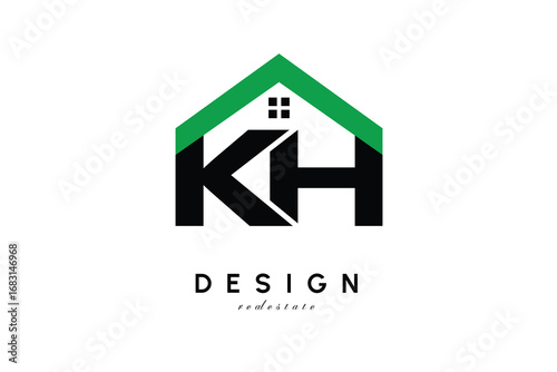 KH Letter Logo – Green Roof House Monogram for Real Estate & Home Branding