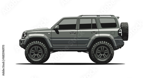 Detailed Illustration of a Gray Off-Road Vehicle with Bold Tire Design