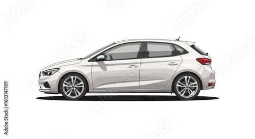 Elegant white hatchback illustration on a clean background, modern transportation