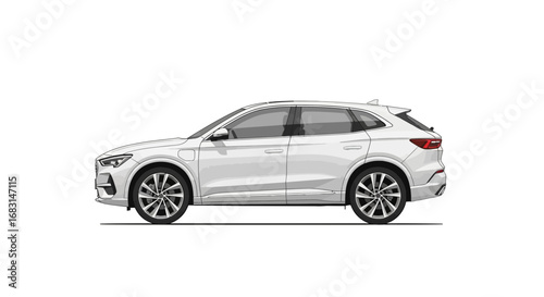 Elegant white electric crossover vehicle illustration on clear background