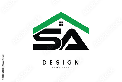 SA Letter Logo – Green Roof House Monogram for Real Estate & Home Branding