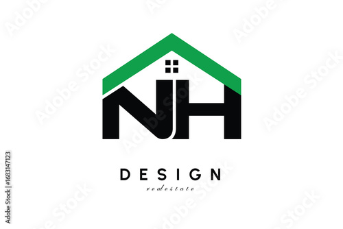 NH Letter Logo – Green Roof House Monogram for Real Estate & Home Branding