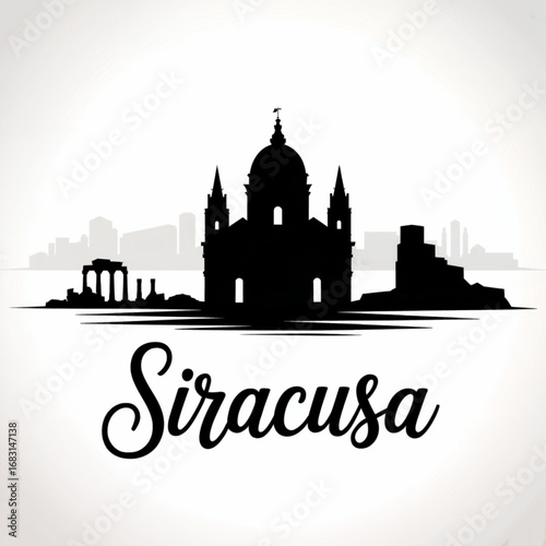 Siracusa Italy Skyline Silhouette — Ancient Sicilian Seaport Vector Illustration