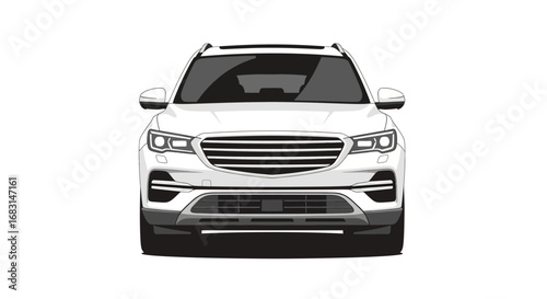 Front view of a modern white suv isolated on a clean white backdrop