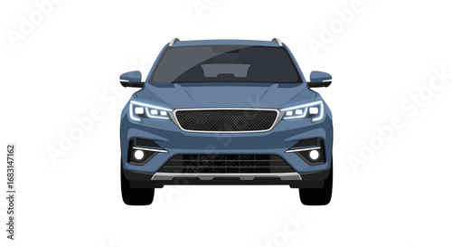Front view of a generic blue suv isolated, clean and modern look