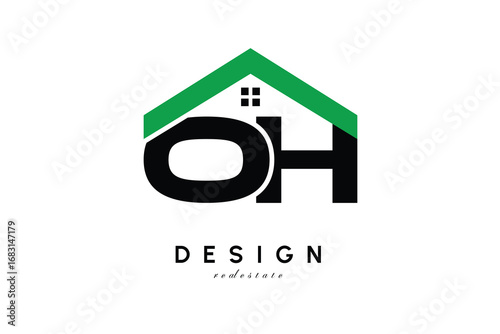 OH Letter Logo – Green Roof House Monogram for Real Estate & Home Branding