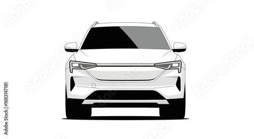 Front view of a modern white electric vehicle illustration on white background