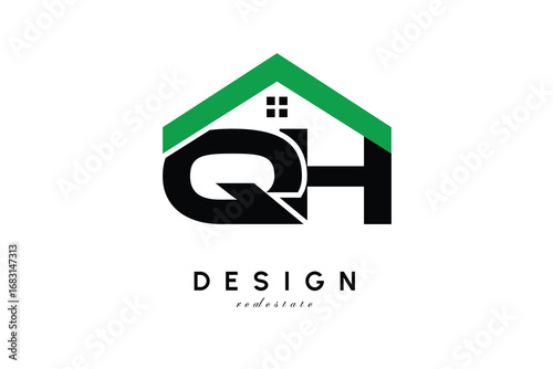 QH Letter Logo – Green Roof House Monogram for Real Estate & Home Branding