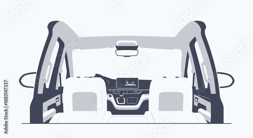 Modern car interior perspective view offers spaciousness and advanced technology