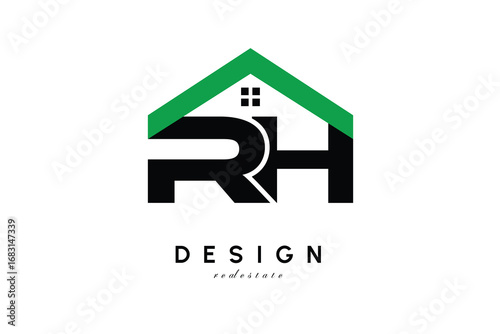 RH Letter Logo – Green Roof House Monogram for Real Estate & Home Branding