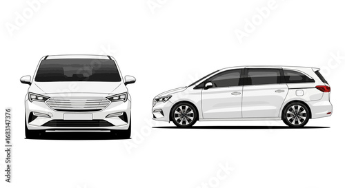 Modern family minivan showcasing front and side view on a white backdrop