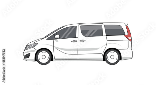 Side view of a generic white minivan illustration on a white background