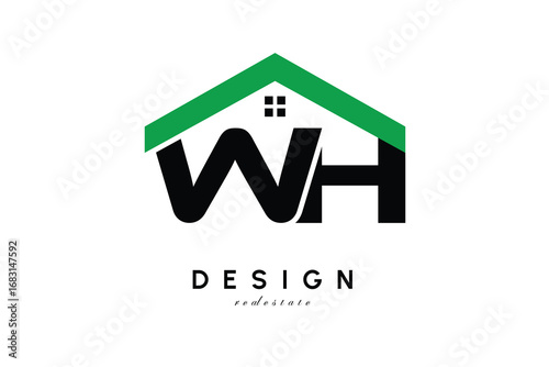 WH Letter Logo – Green Roof House Monogram for Real Estate & Home Branding