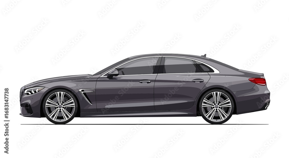 Obraz premium Sleek Grey Sedan Isolated Against White Backdrop Depicting Automotive Design