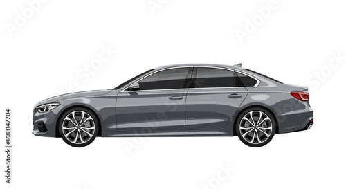Sleek gray sedan, isolated on white, showcasing modern automotive design